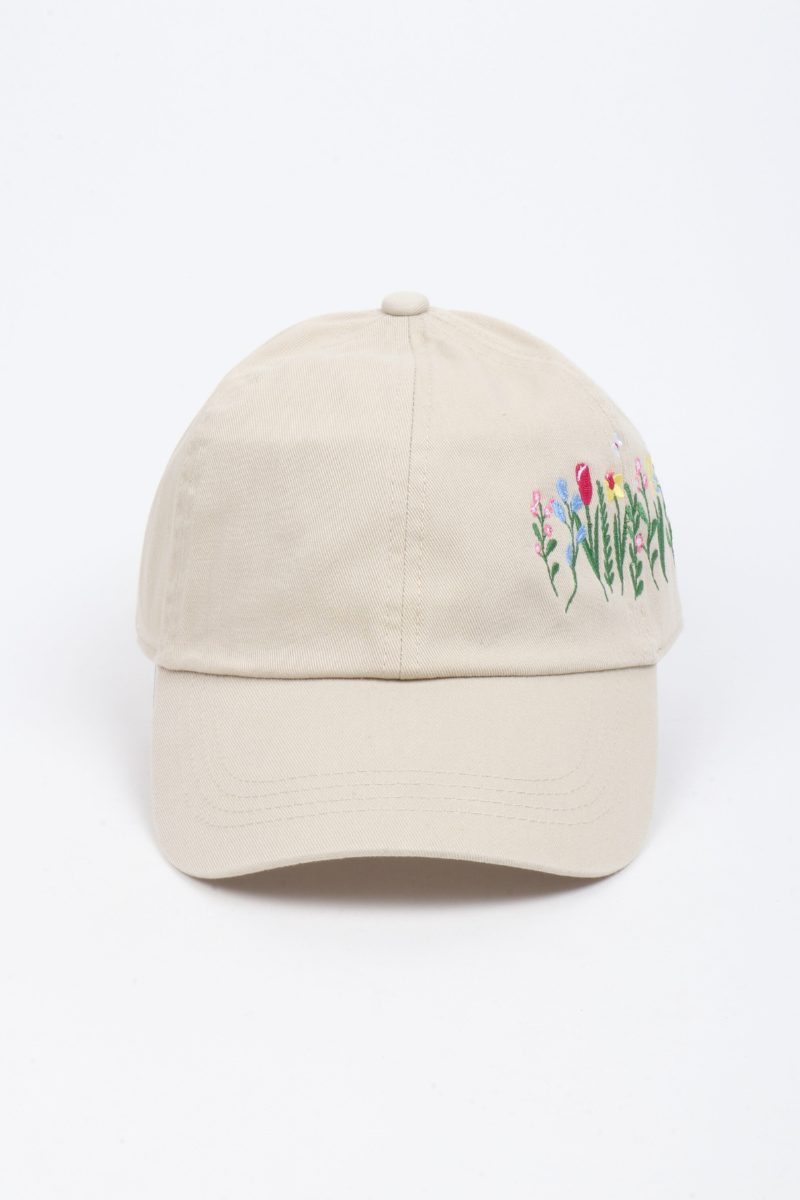 FLOWERS with butterfly Side Embroidered Baseball Cap