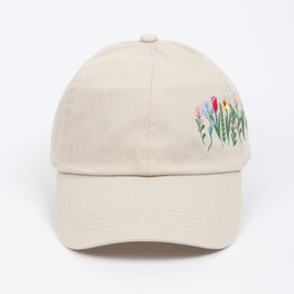 FLOWERS with butterfly Side Embroidered Baseball Cap