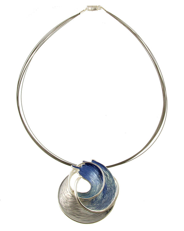 Origin Jewelry - Ocean Wave Pendant, Magnetic Clasp, 18": Silver Blue