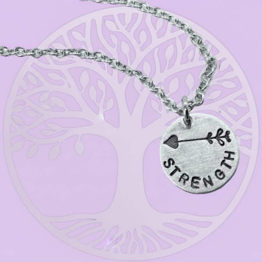 Strength arrow stamped charm necklace