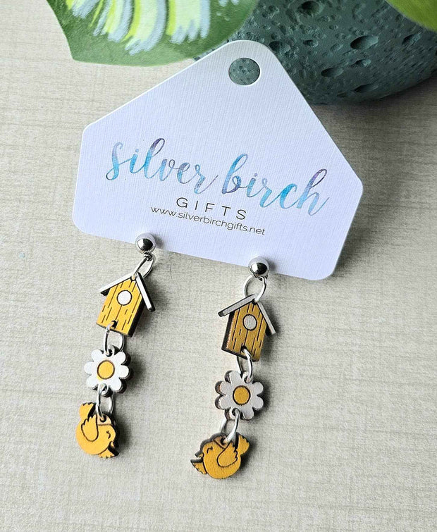 Birdhouse Dangle Earring/Charm Earrings/Wood