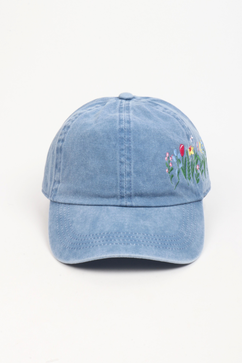 FLOWERS with butterfly Side Embroidered Baseball Cap