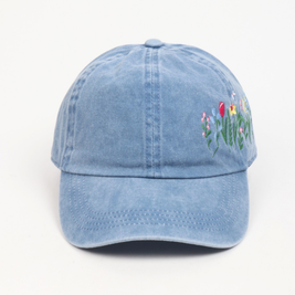 FLOWERS with butterfly Side Embroidered Baseball Cap