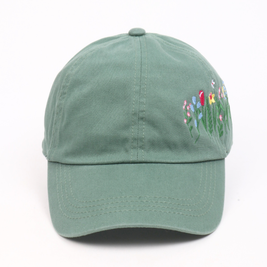 FLOWERS with butterfly Side Embroidered Baseball Cap