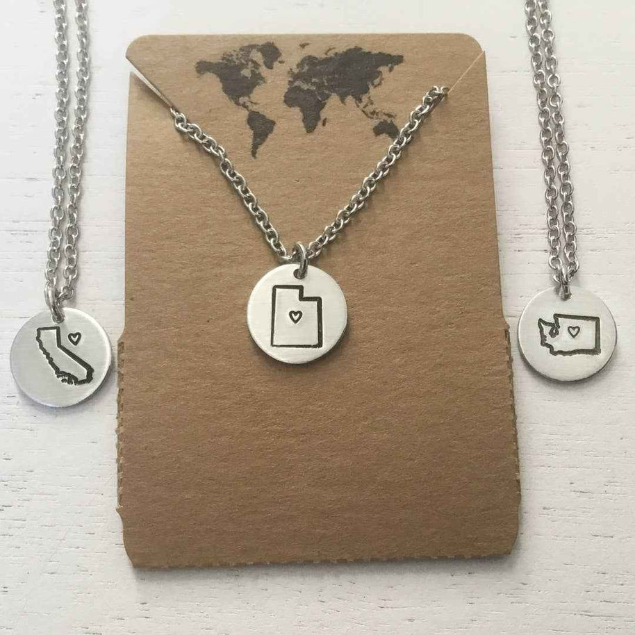 NC state pendant necklace with heart