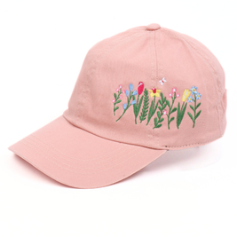FLOWERS with butterfly Side Embroidered Baseball Cap