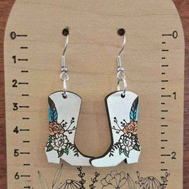 Floral cowboy boot dangle earrings