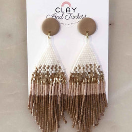 Boho Beaded Tassel Dangle Earrings 