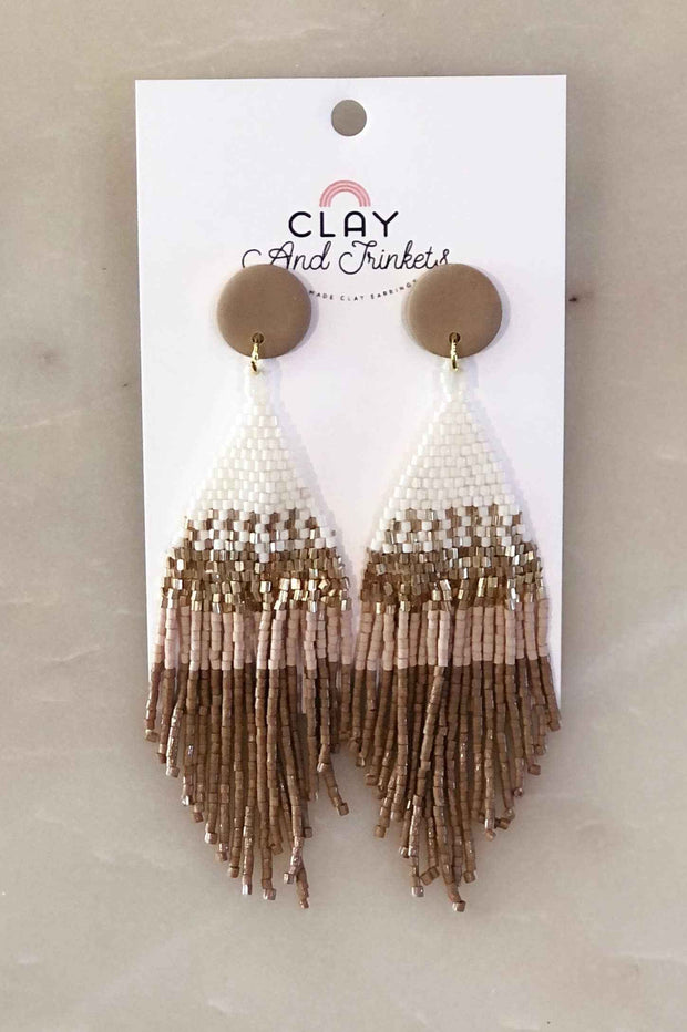 Boho Beaded Tassel Dangle Earrings 