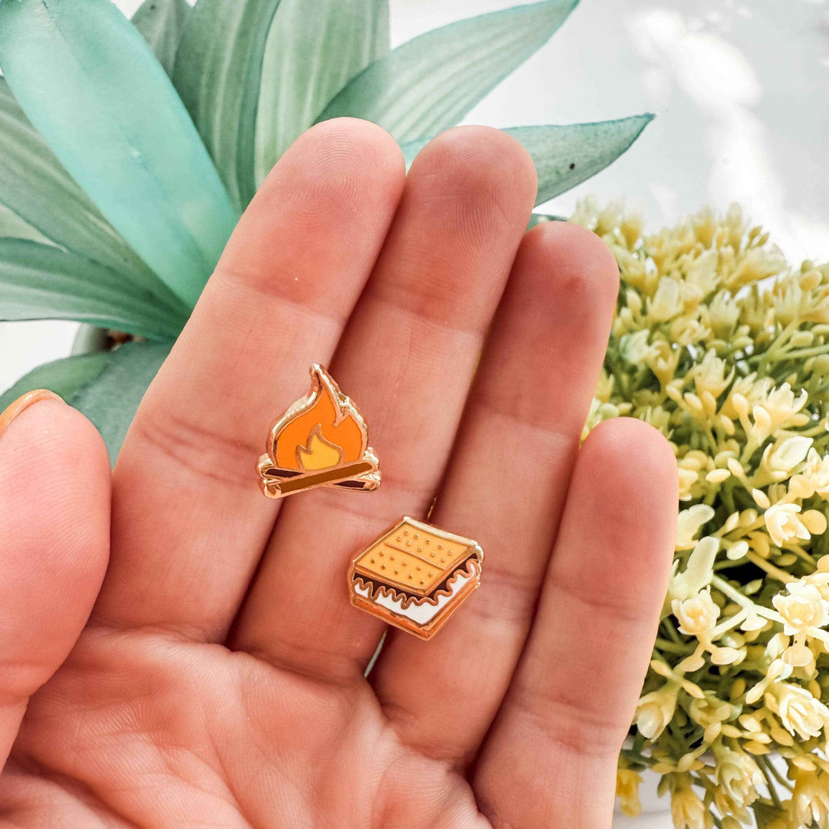 S'more & Campfire Earrings - 22k Plated Studs - CLOSEOUT