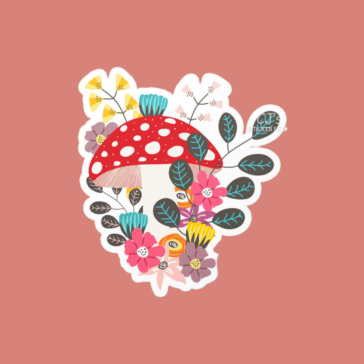 Mushroom and Flowers Sticker: 3