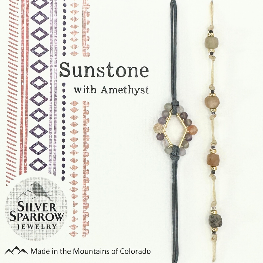 Sunstone with amethyst bracelet duo: Gold Finish - THE SILVER RIPPLE