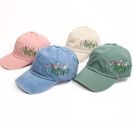 FLOWERS with butterfly Side Embroidered Baseball Cap