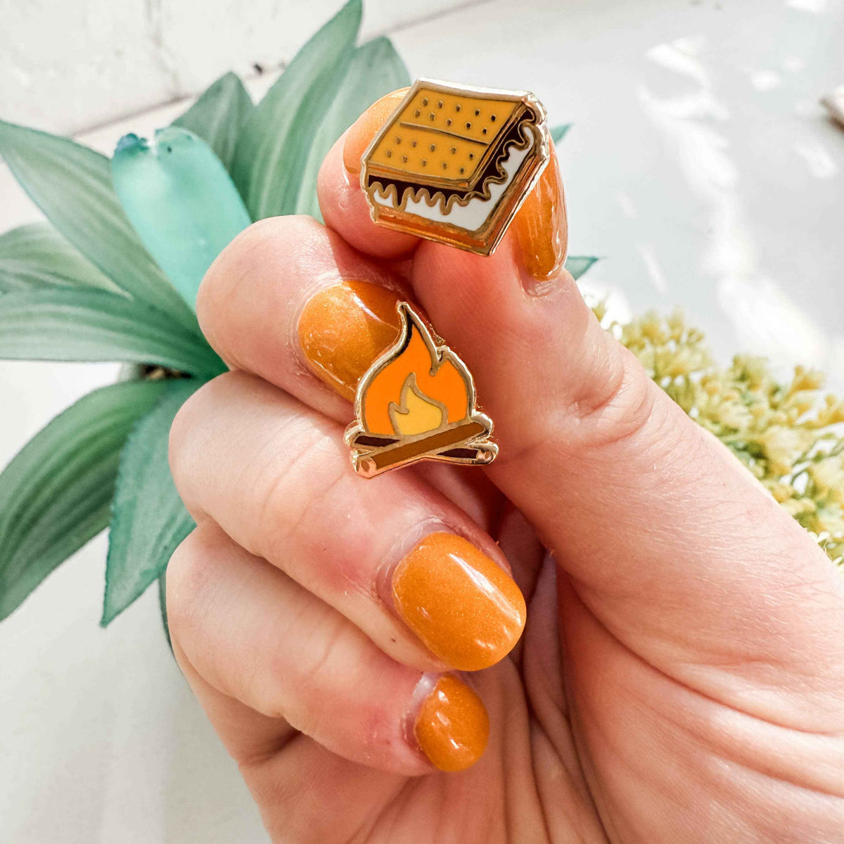 S'more & Campfire Earrings - 22k Plated Studs - CLOSEOUT
