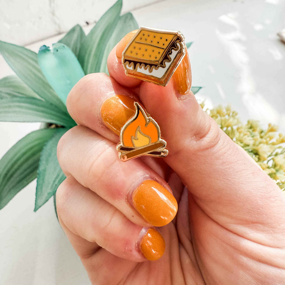 S'more & Campfire Earrings - 22k Plated Studs - CLOSEOUT