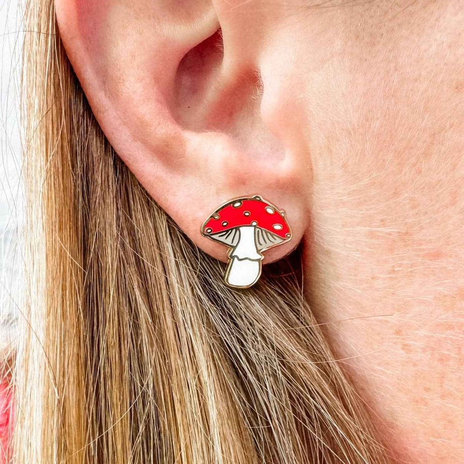 Mushroom Earrings - 22k Gold Plated Studs - CLOSEOUT SALE