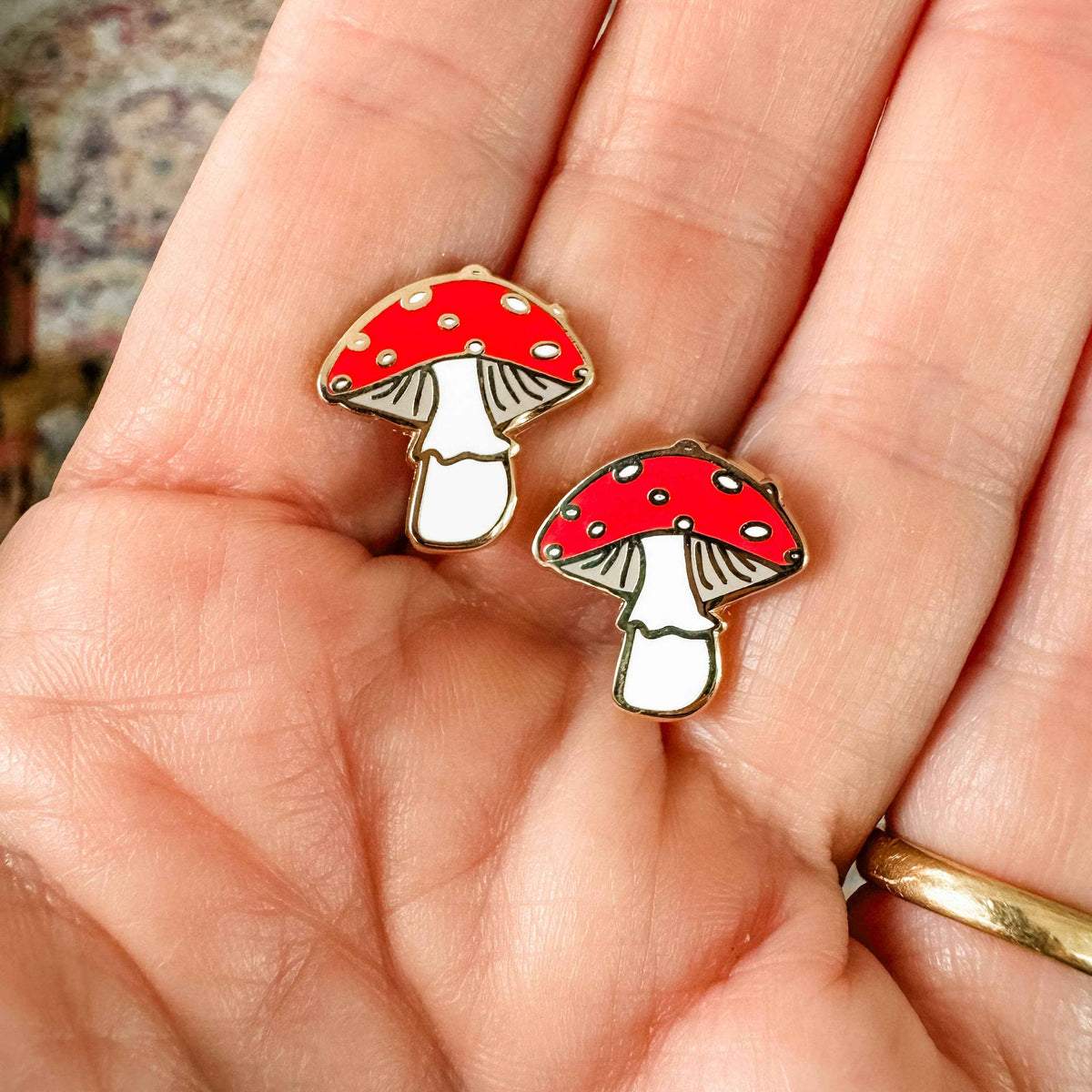 Mushroom Earrings - 22k Gold Plated Studs - CLOSEOUT SALE