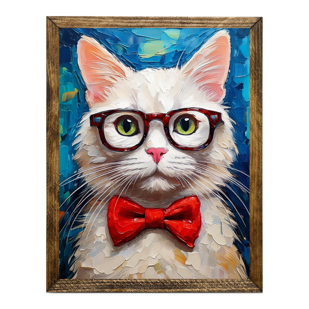 ANIMALS WITH GLASSES WHITE CAT: 9"x11"