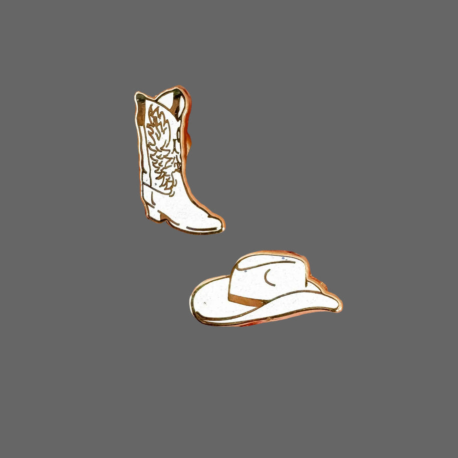 Cowboy Boot & Hat Earrings - 22k Gold Plated - CLOSEOUT SALE