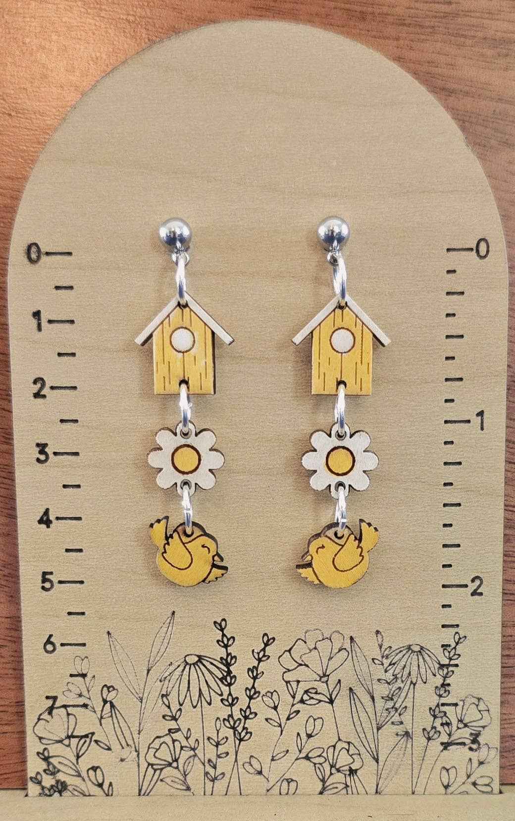 Birdhouse Dangle Earring/Charm Earrings/Wood