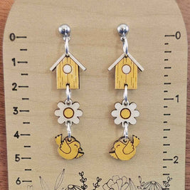 Birdhouse Dangle Earring/Charm Earrings/Wood