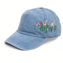 FLOWERS with butterfly Side Embroidered Baseball Cap